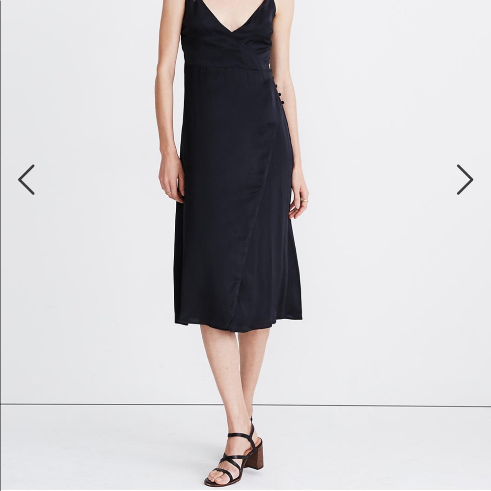 Satin Cami Side-Button Wrap Dress